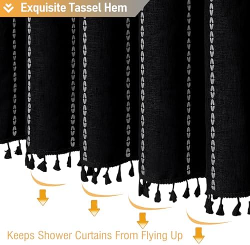 BTTN Black and White Boho Linen Heavy Duty Cloth Shower Curtain Set, 72x72