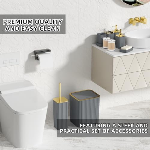 XLHOMO Bathroom Accessory Set - 26PC Bathroom Shower Curtain and Rug Set, Bathroom Accessories Set, Grey Bathroom Set with Trash Can, Toilet Brush, Qtip Holder & Soap Dispenser