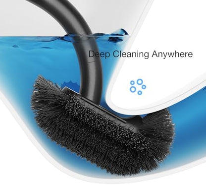 Toilet Bowl Brush and Holder, OSCIOSS Toilet Brush Set with Ergonomic Design, Compact Size, Durable Bristles, RV Toilet Brushes & Holders for Dead Corner Clean (Wood&Black, 1pack)