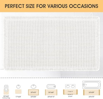 IM HOME Waffle Bath Mat White 24"x17",Boho Woven Modern Bath Mat Rugs, Absorbent Non Slip Bathroom Rugs, Soft Washable Bath Rugs with Tassels for Bedroom, Kitchen, Shower, Tub