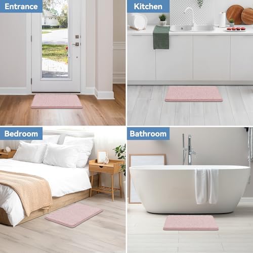 Bcoimo Bath Rug Mat,30x20 Chenille Non Slip Pink Bathroom Floor Shower Mats
