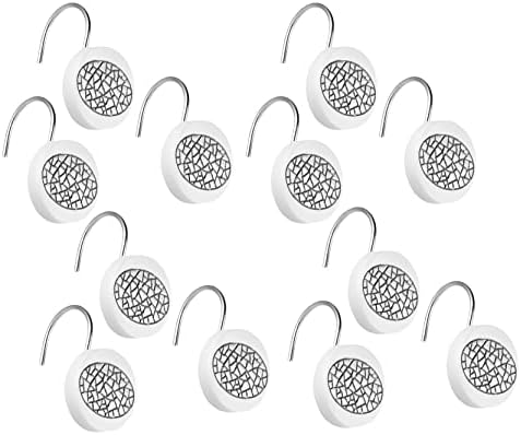 Zahari Home Sinatra Bathroom Shower Curtain Set - 13pc Classic White Shower Curtain & Hooks - Unique Design