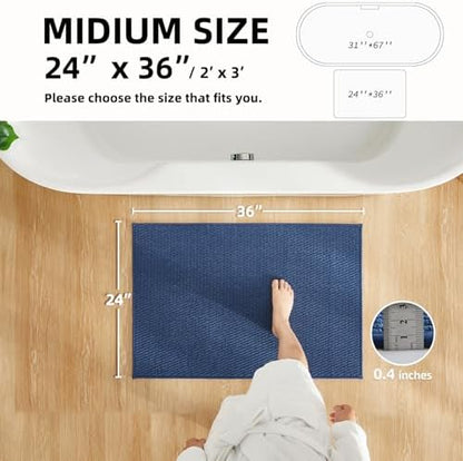 TYUU Bathroom Rugs Non Slip Washable, Super Absorbent Thin Bath Mat Quick Dry Low Pile Bathroom Rug, Navy Blue 24"x36"
