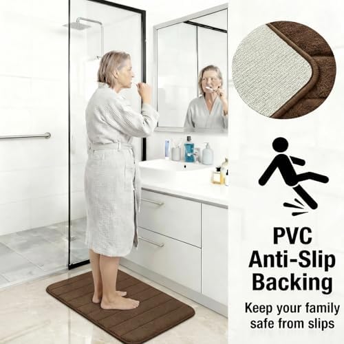 Memory Foam Bath Mat Set 3 Piece，Super Soft Absorbent Bathroom Rug Non Slip, Quick Dry,Machine Wash, Perfect Plush Bathroom Rugs,Home Decor Accessories,Coffee