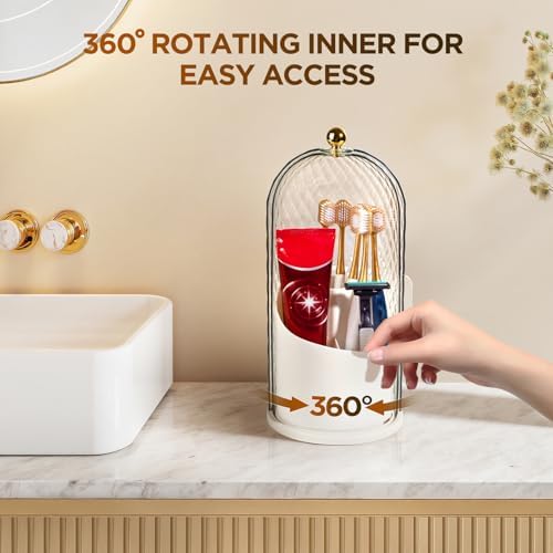 3 Slots Rotating Toothbrush Holders with Lid for Bathroom