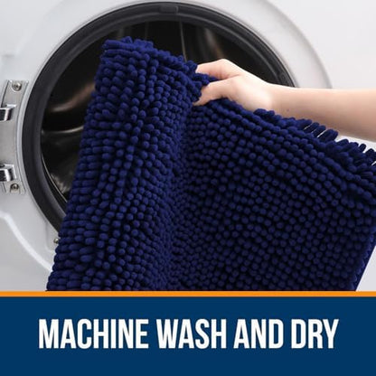 OLANLY Chenille Bathroom Rugs Mats Sets 2 Piece, 47"x20"+24"x20", Navy