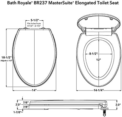 Bath Royale Heavy Duty & Soft Close Toilet Seat Elongated BR237-00 Scratch Resistant, Fits All Toilet Brands, MasterSuite Series