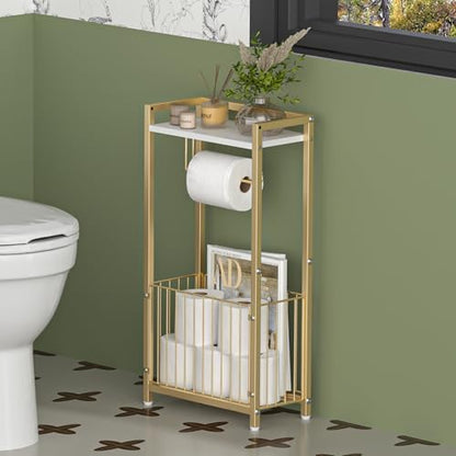 Freestanding Toilet Paper Holder with Storage Shelf, Gold