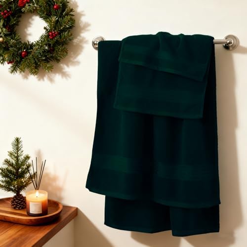 COZYART Luxury Bath Towel Set 6 Pcs, Deep Forest Green 100% Turkish Cotton