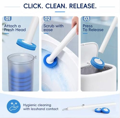 Disposable Toilet Brush Wand System, Toilet Bowl Cleaning Wand Kit with Disposable Refill Heads and Press Button Handle, for Daily Bathroom Cleaning Storage Box Set 1 Wand and 21 Refill Heads
