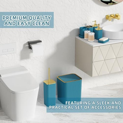 XLHOMO Bathroom Accessory Set - 26PC Bathroom Shower Curtain and Rug Set, Bathroom Accessories Set, Teal Bathroom Set with Trash Can, Toilet Brush, Qtip Holder & Soap Dispenser