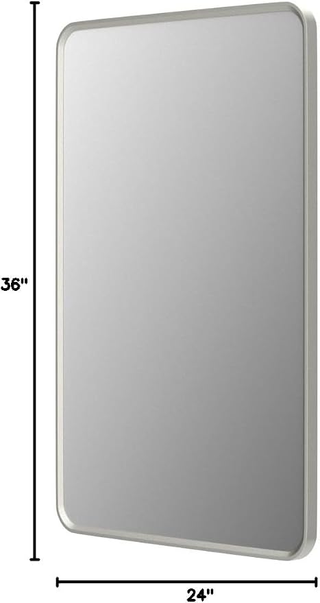 24x36 Inch Silver Framed Mirror | Silver Bathroom Vanity Mirror for Wall, Rounded Rectangle Mirror, Shatterproof, Painted, Anti-Rust (Horizontal/Vertical)
