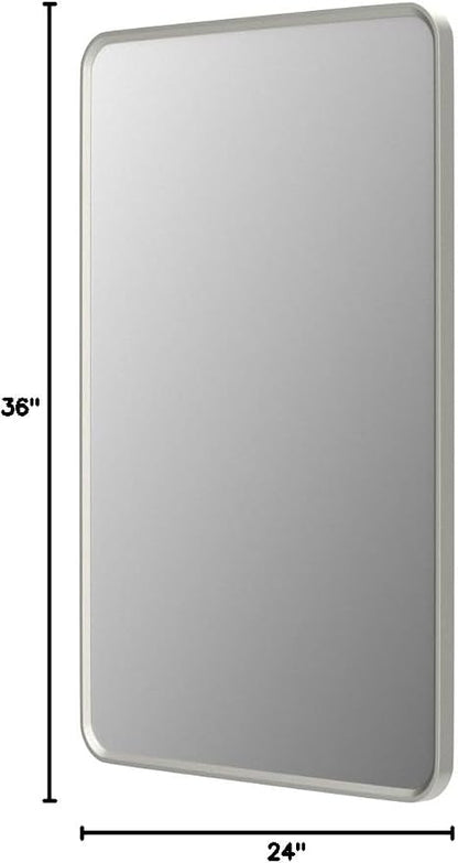 24x36 Inch Silver Framed Mirror | Silver Bathroom Vanity Mirror for Wall, Rounded Rectangle Mirror, Shatterproof, Painted, Anti-Rust (Horizontal/Vertical)