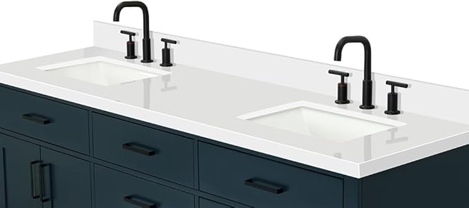 ARIEL Hepburn 72-inch Bathroom Vanity with Sink,Solid Wood, 1.5-inch Pure White Quartz Countertop, Double Rectangular Porcelain Sink, 4 Soft Closing Doors, 6 Dovetail Drawers, Midnight Blue
