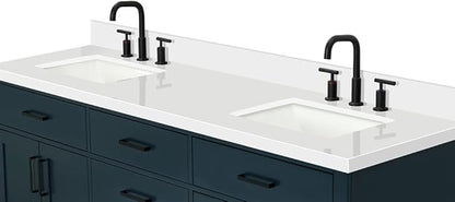 ARIEL Hepburn 72-inch Bathroom Vanity with Sink,Solid Wood, 1.5-inch Pure White Quartz Countertop, Double Rectangular Porcelain Sink, 4 Soft Closing Doors, 6 Dovetail Drawers, Midnight Blue
