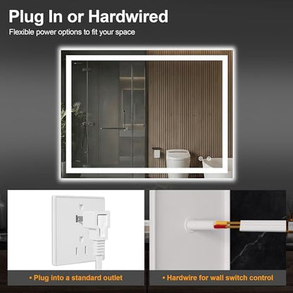 30x40 LED Bathroom Mirror with Lights, Lighted Vanity Mirror for Wall