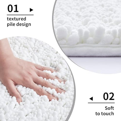 Disolla Small Bath Mat 17x24 Inch - Chenille White Bathroom Rug, Extra Soft Absorbent Plush Shaggy Bathmat, Non-Slip Machine Washable Floor Mat for Shower, Tub and Sink
