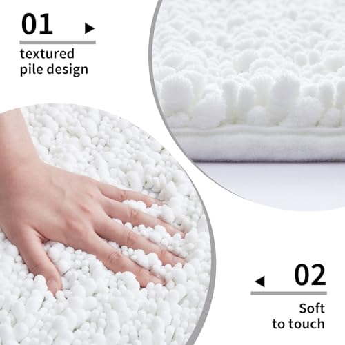 Disolla White Bathroom Rug 20x32 Inch - Luxury Chenille Bath Mat, Thick Shaggy Plush Absorbent Rug, Non-Slip Machine Washable Mats for Bathroom Floor & Decor