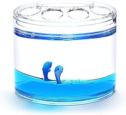 Locco Decor 5 Piece Acrylic Liquid 3D Floating Motion Bathroom Vanity Accessory Set Ocean Cartoon Animal Theme Dolphin Toothbrush Holder, Tumbler, Soap Dispenser, Soap Dish, Toiletbrush Holder Set
