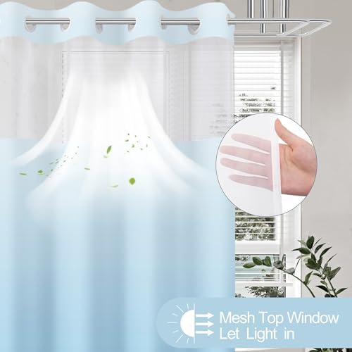 No Hook Shower Curtain and Liner for Bathroom, Ombre Sky Blue, 71" x 74"