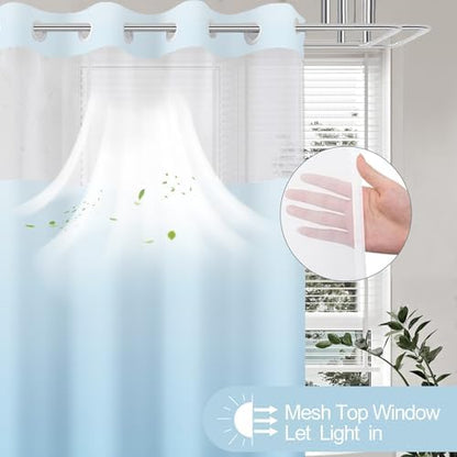 No Hook Shower Curtain and Liner for Bathroom, Ombre Sky Blue, 71" x 74"