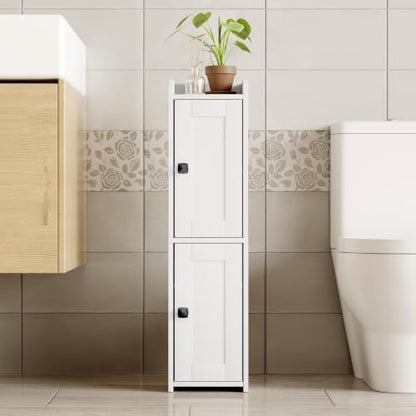 Lomojo Small Bathroom Storage Cabinet with 2 Doors, Toilet Organizer,White