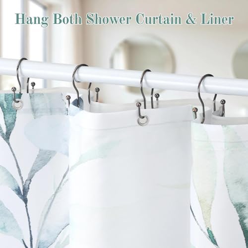 Goowin Shower Curtain Hooks, 12 Pcs Shower Curtain Rings, Stainless Steel Shower Curtain Hangers, Metal Shower Curtain Hooks Rings Rust Proof, Minimalist Shower Hooks for Shower Curtain, Bronze