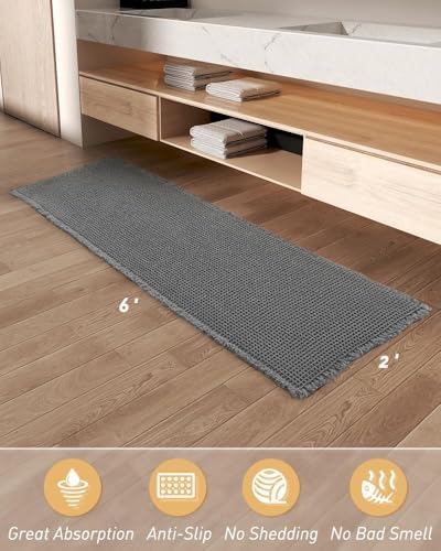 Upgraded Waffle Bath Mat Runner Absorbent Non Slip Bathroom Mat, 2' x 6'