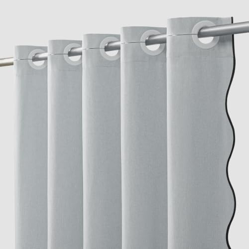 Furlinic Dusty Blue No Hook Shower Curtain Scalloped Linen Waterproof 48x75