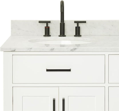 ARIEL Hepburn 60-inch Bathroom Vanity with Sink,Solid Wood, 0.75-inch Italian Carrara Marble Countertop & Backsplash, Double Oval Porcelain Sink, 4 Soft Closing Doors, 6 Dovetail Drawers, White