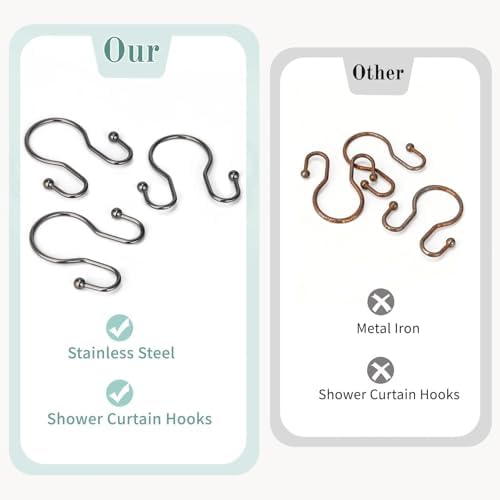 Goowin Shower Curtain Hooks, 12 Pcs Shower Curtain Rings, Stainless Steel Shower Curtain Hangers, Metal Shower Curtain Hooks Rings Rust Proof, Minimalist Shower Hooks for Shower Curtain, Bronze