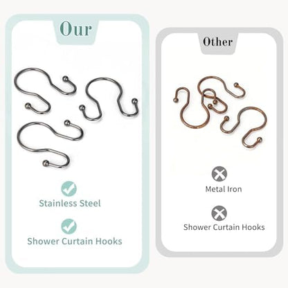 Goowin Shower Curtain Hooks, 12 Pcs Shower Curtain Rings, Stainless Steel Shower Curtain Hangers, Metal Shower Curtain Hooks Rings Rust Proof, Minimalist Shower Hooks for Shower Curtain, Bronze