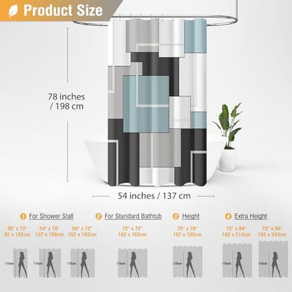 BTTN 54x78 Stall Geometric Waterproof Fabric Shower Curtain Set, Fog Blue