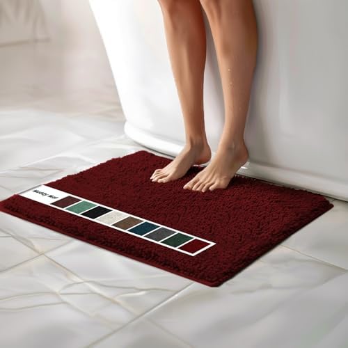 Muddy Mat Chenille Bathroom Rugs Quick Dry Microfiber Mats Non Slip Washable, Extra Thick, Soft and Highly Absorbent Bath Mats for Bathroom, Kitchen, and Shower Floor - Red Medium 30"X19"
