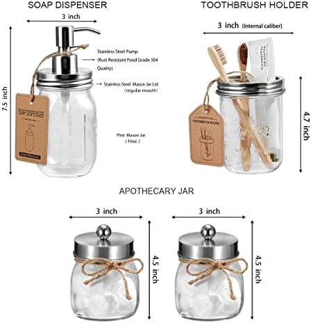 Amolliar Mason Jar Bathroom Accessories Set, 4 PCS Glass Bathroom Set