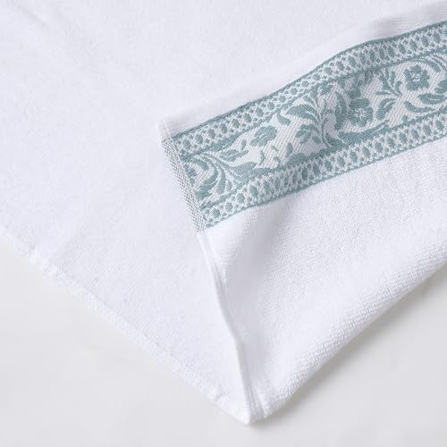 Modern Threads Allie 6-Piece 100% Cotton Towel Set – Jacquard Floral Border – Includes 2 Bath Towels, 2 Hand Towels, 2 Washcloths – Absorbent, Quick Dry, Soft & Durable – Seafoam