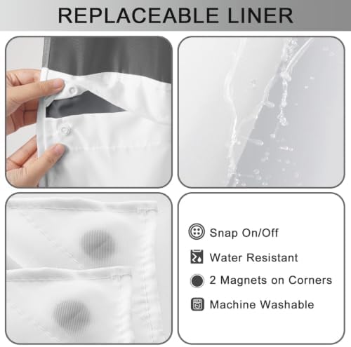 No Hook Shower Curtain and Liner for Bathroom, Ombre Dark Grey, 71" x 74"
