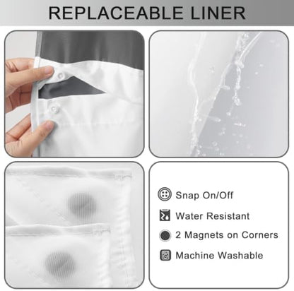 No Hook Shower Curtain and Liner for Bathroom, Ombre Dark Grey, 71" x 74"
