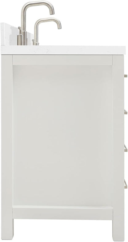 ARIEL Bristol 72-inch Bathroom Vanity with Sink,Solid Wood, 1.5-inch Carrara White Quartz Countertop & Backsplash, Double Rectangular Porcelain Sink, 4 Soft Closing Doors, 4 Dovetail Drawers, White