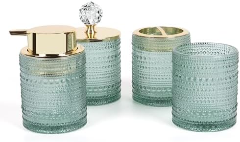 FEILANDUO Glass Bathroom Accessories Set, Green, 4Pcs