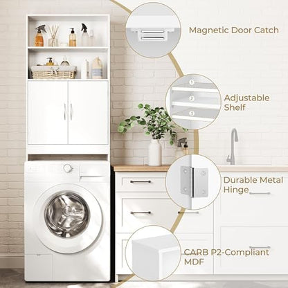 Yaheetech 77'' H Over the Toilet Storage Cabinet, Bathroom Organizer, White