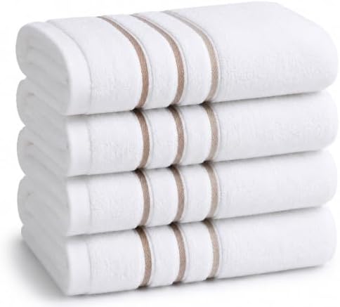 Hand Towels Set for Bathroom – Luxury 4-Piece Cotton Towels (30''x17''), Soft Absorbent & Quick Dry, 600 GSM Bath Towels for Bathroom, Hotel Spa Quality (White/Taupe, 4-Hand Towel Set)