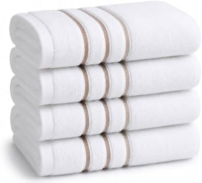 Hand Towels Set for Bathroom – Luxury 4-Piece Cotton Towels (30''x17''), Soft Absorbent & Quick Dry, 600 GSM Bath Towels for Bathroom, Hotel Spa Quality (White/Taupe, 4-Hand Towel Set)