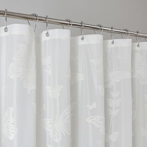 Onalasyc White Butterfly Shower Curtain,Lace Sheer Shower Curtain,72x72in