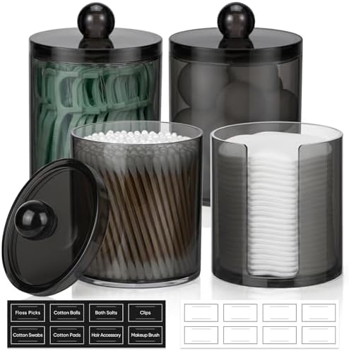 4 Pcs Acrylic Qtip Holder Dispenser for Cotton Swabs, Balls, Floss Picks