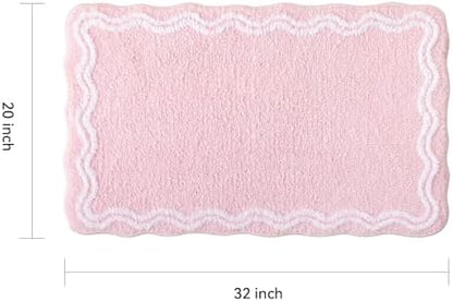 TRUEDAYS Pink Scalloped Bath Mat, Soft Cute Bath Mat, 32x20 Inch