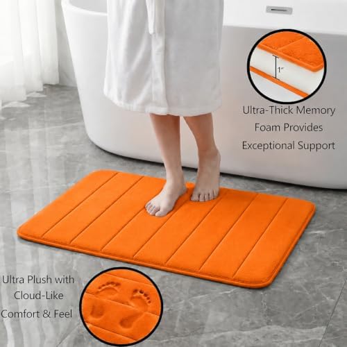 Memory Foam Bath Mat Set 3 Piece，Super Soft Absorbent Bathroom Rug Non Slip, Quick Dry,Machine Wash, Perfect Plush Bathroom Rugs,Home Decor Accessories,Orange