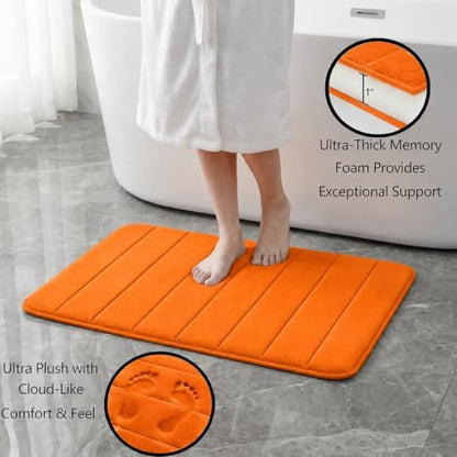 Memory Foam Bath Mat Set 3 Piece，Super Soft Absorbent Bathroom Rug Non Slip, Quick Dry,Machine Wash, Perfect Plush Bathroom Rugs,Home Decor Accessories,Orange