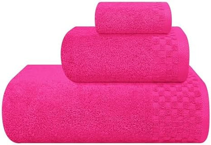 MyOwn Ultra Soft 3 Pack Cotton Towel Set, Contains a Bath Towels 28x55 inch, a Hand Towels 16x24 inch & a Wash Coths 12x12 inch, Ideal Everyday use, Compact & Lightweight - Hot Pink
