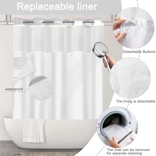 No Hook Shower Curtain with Liner, Grey Stripe, 71x77 Inch
